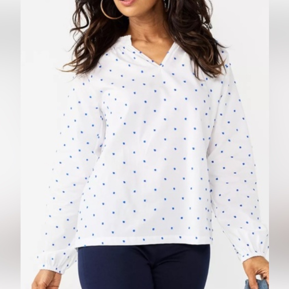 Croft & Barrow White Blouse with Blue Dots women‎ 100 cotton size large